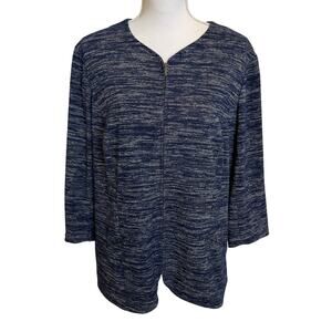 Coldwater Creek Jacket Women's 16 Blue Gray Knit Full Zip Pockets Lined Classic